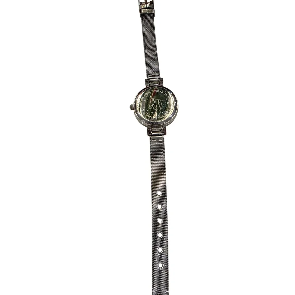 NY & Co Womens Silver Tone‎ Quartz Mesh Band Crystal Accent Watch New Battery